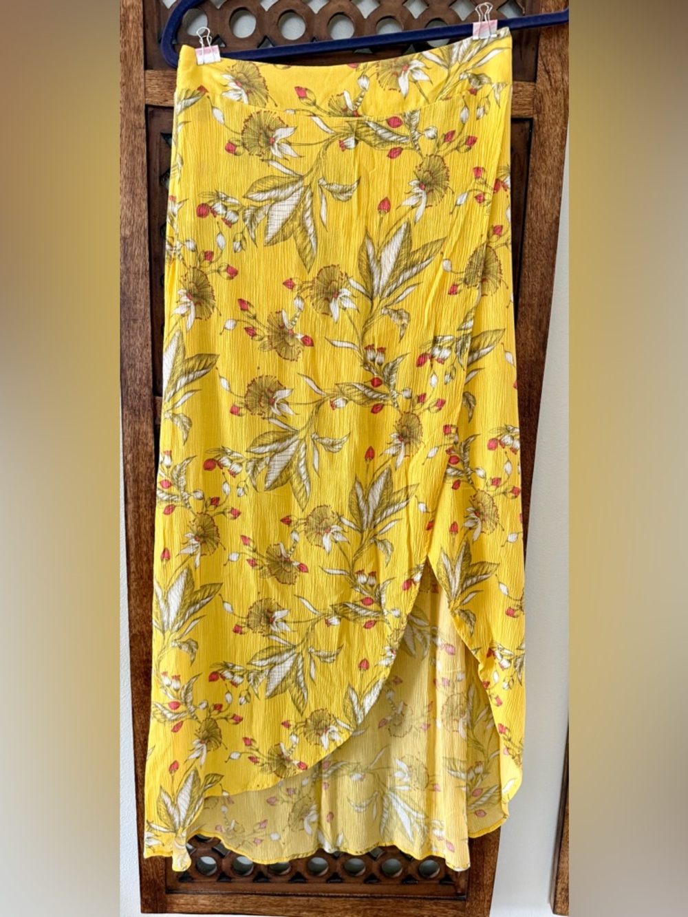 Express Yellow Floral Wrap Midi Skirt 🌼 Tulip Hem Lined Flowy Spring Summer S
